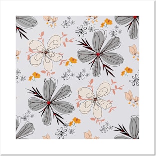 Gray Floral Pattern Posters and Art